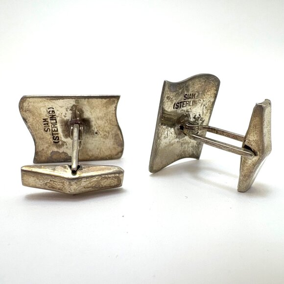 Antique Sterling Silver 925 Siam Dancing Girls Cufflinks Size 0.75" Length - Picture 3 of 11